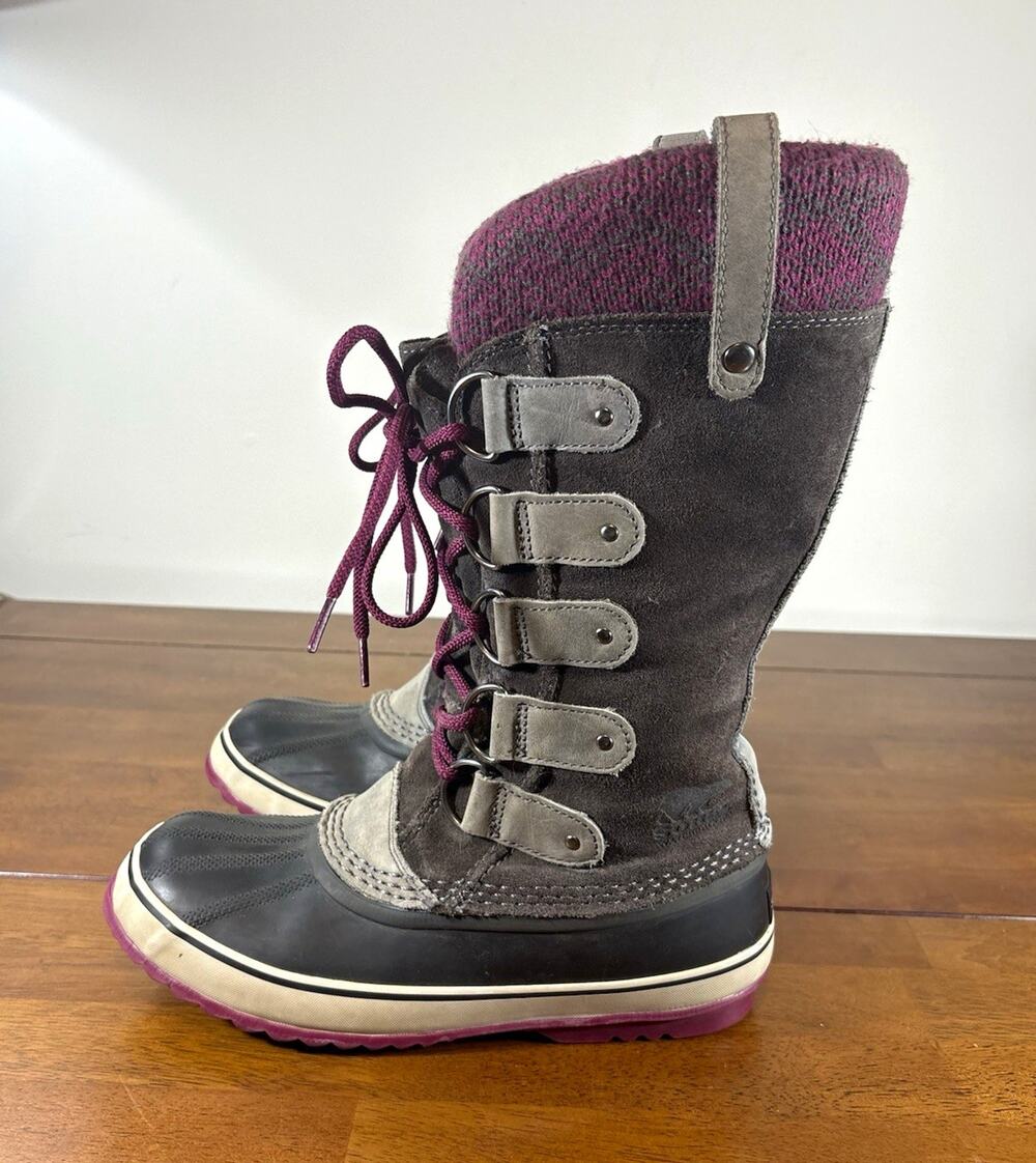 Sorel Joan of Arctic Knit Women's Winter Boots Size 9 Gray Purple NL2084-051
